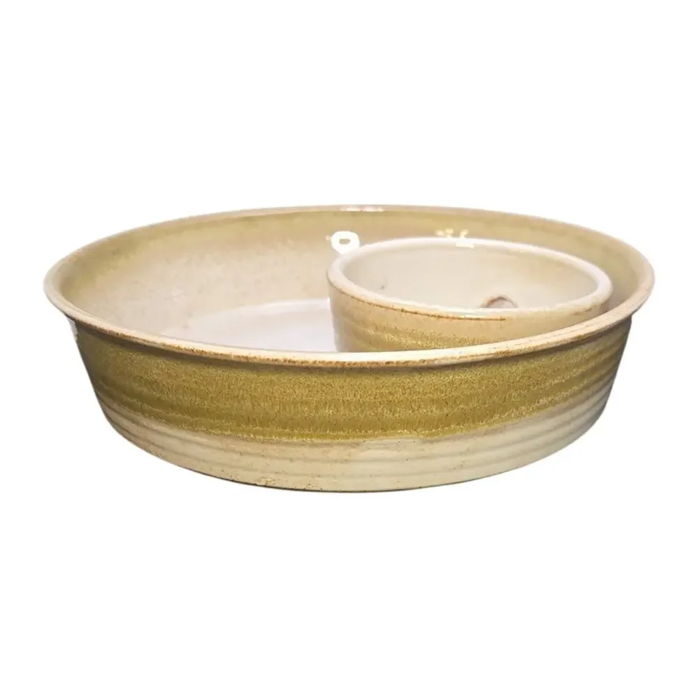 English Stoneware Chip/Dip Bowl Attached Center Serving Platter Vintage 1982